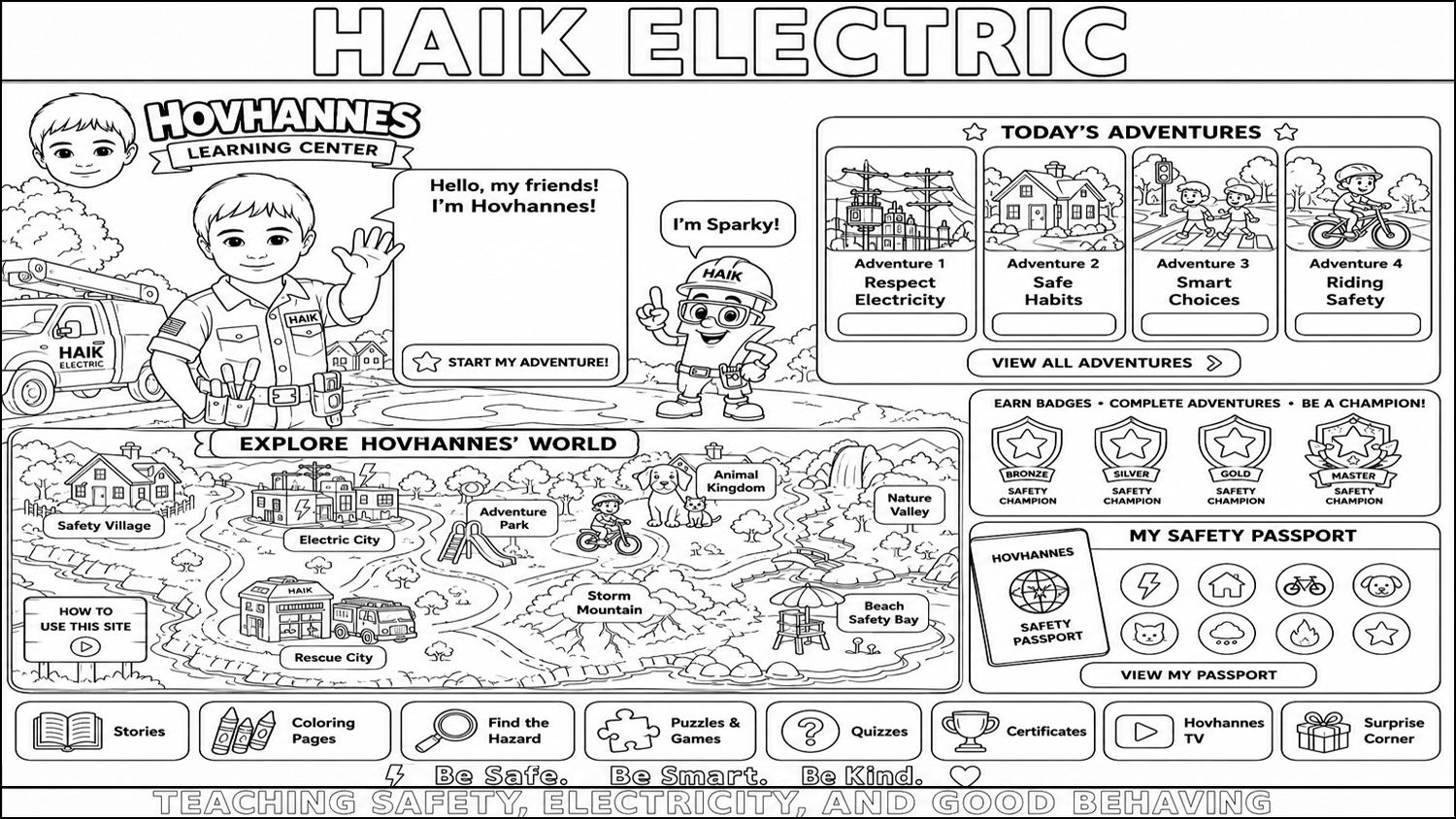 Printable Hovhannes Learning Center electrical safety adventure coloring page