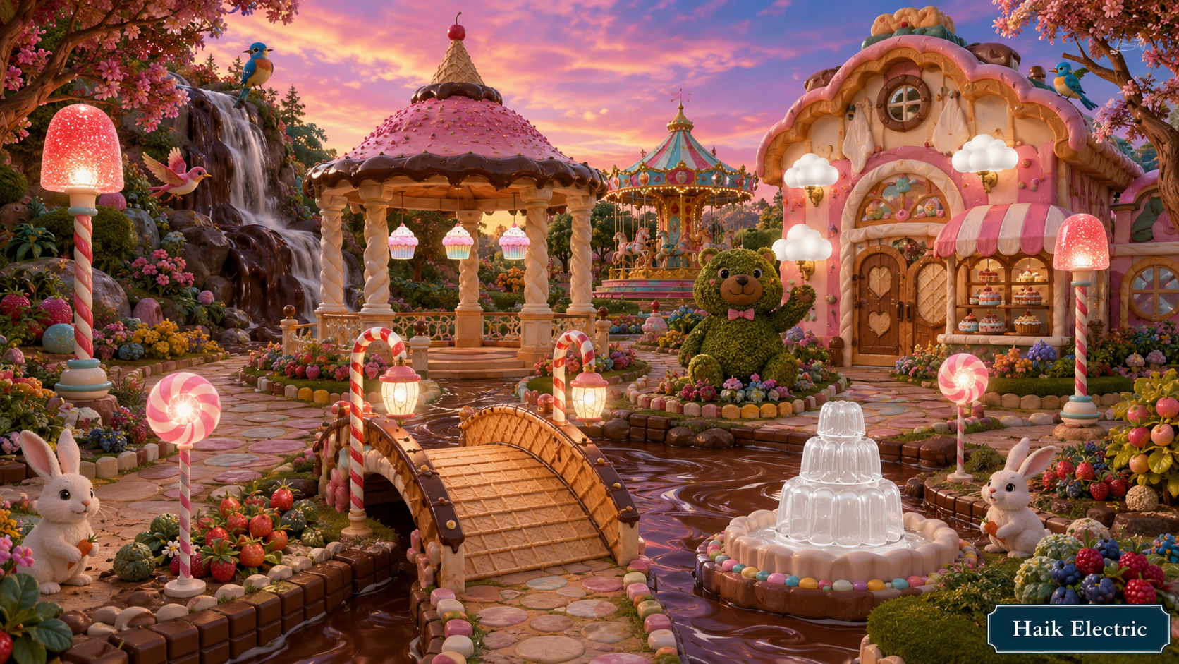 Beautiful Candy Garden Wonderland scene with thirteen different light fixtures to find