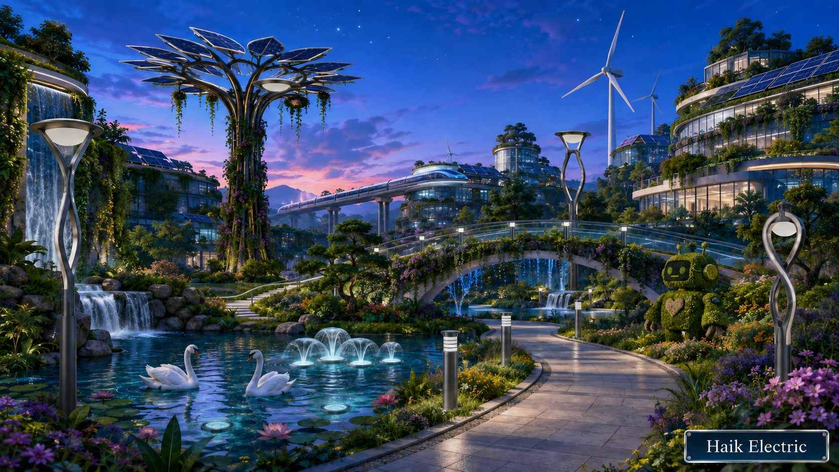 Beautiful Futuristic Eco City scene with twenty one different light fixtures to find